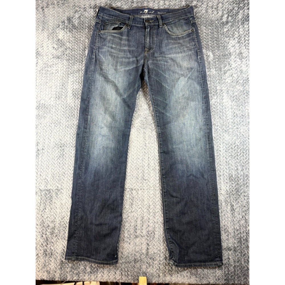 7 For All Mankind Austyn Straight Leg Jeans Mens 33 Blue Denim Cotton Mid Rise